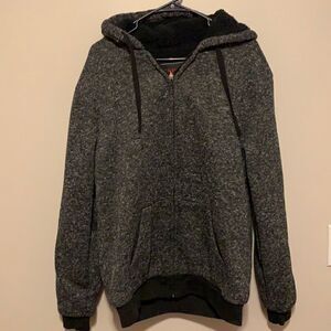 Espada Marbled Black Mens Long Sleeve Sherpa Lined Hoodie Size Large